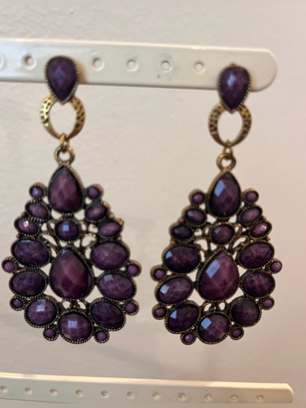 Purple Facets Teardrop Maximalist Statement Dangle Earrings